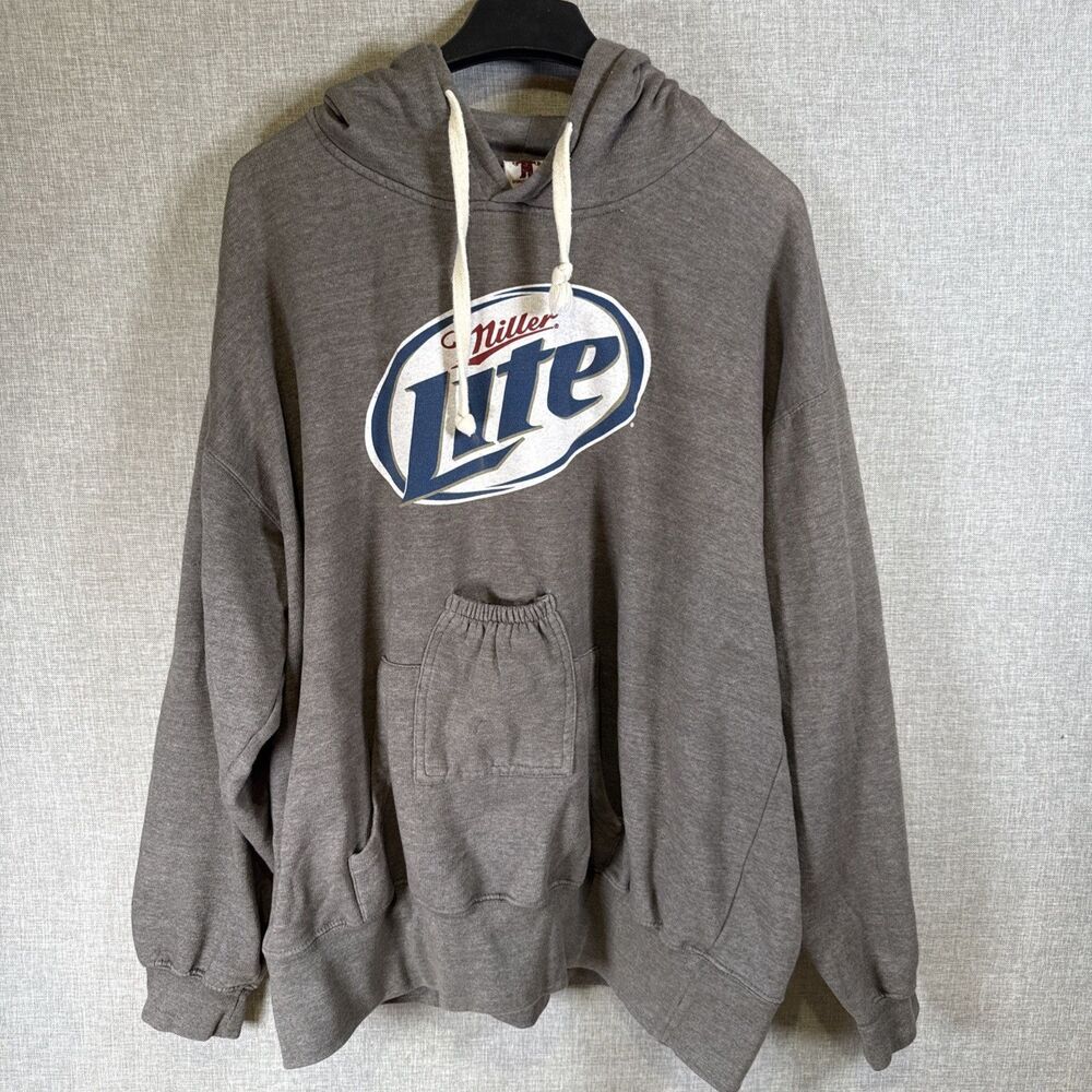 Vintage Brew City Miller Lite Beer Pouch Hoodie Tailgate Drink Holder Men XL